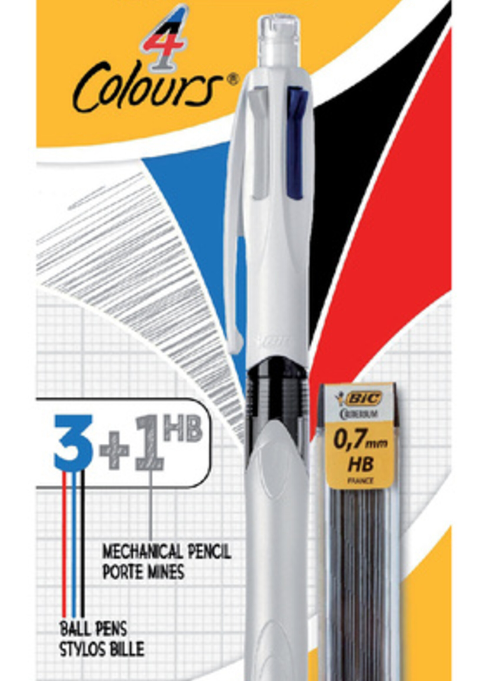 Bic Balpen Bic 3kleuren met vulpotlood HB 0.7mm medium wit blister à 1 stuk