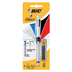 Balpen Bic 3kleuren met vulpotlood HB 0.7mm medium wit blister à 1 stuk