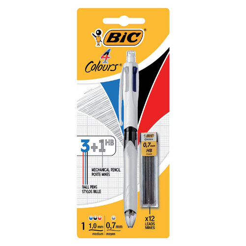 Bic Stylo bille BIC 3 couleurs avec portemine HB 0,7mm Medium blanc