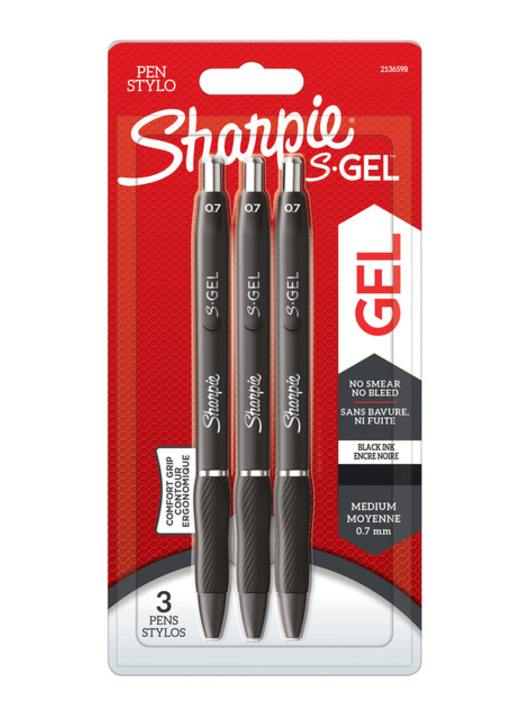 Sharpie Stylo gel Sharpie 0,7mm noir blister 3 pièces