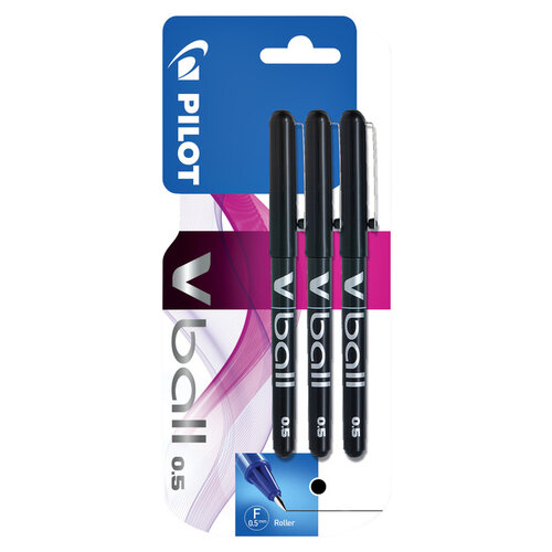 Pilot Rollerpen PILOT V-Ball grip V5 zwart 0.3mm  blister à 3 stuks