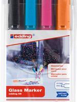 edding Viltstift edding 95 glasbord rond 1.5-3mm inclusief zwart assorti set à 4 stuks