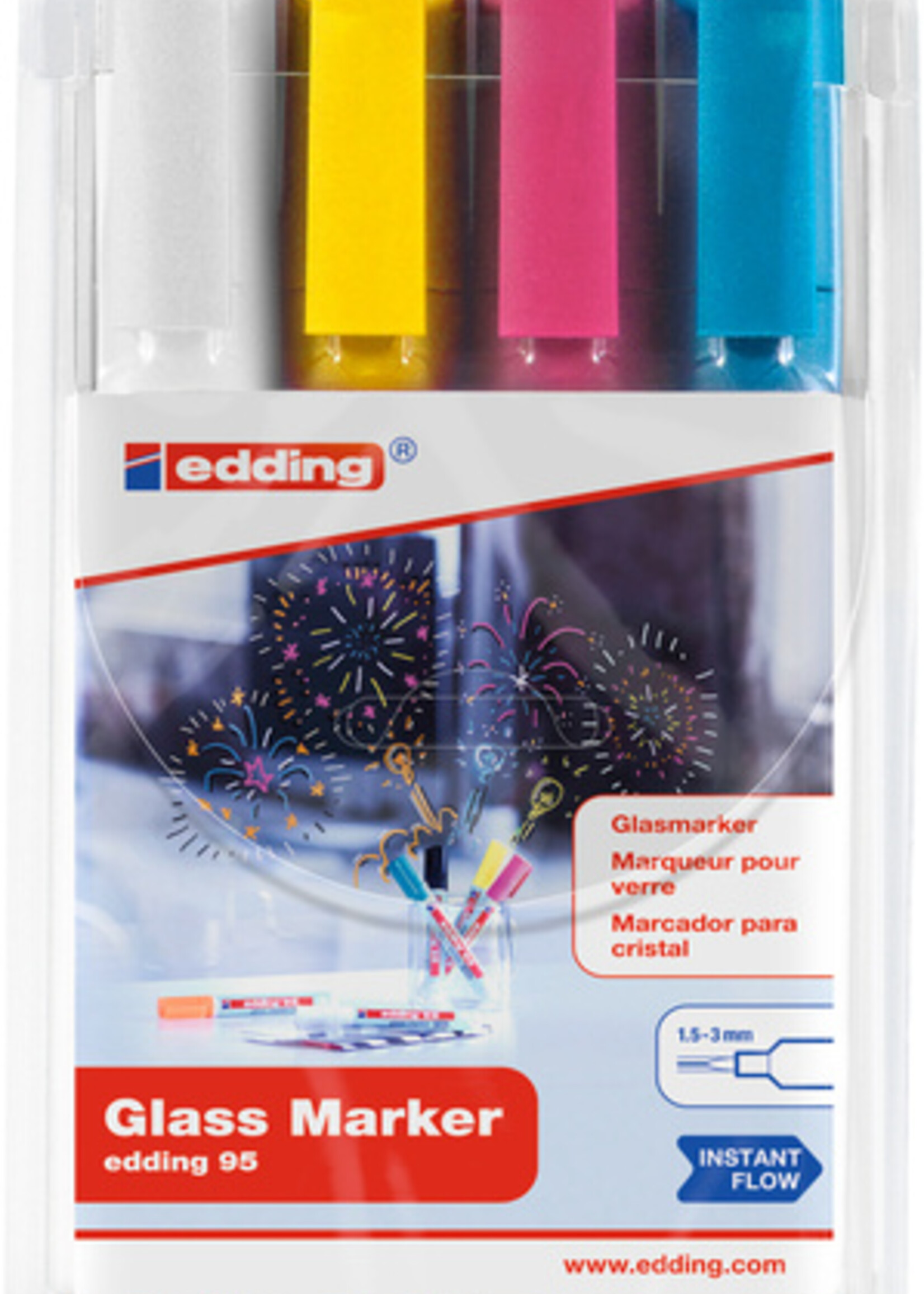 edding Viltstift edding 95 glasbord rond 1.5-3mm inclusief wit assorti set à 4 stuks