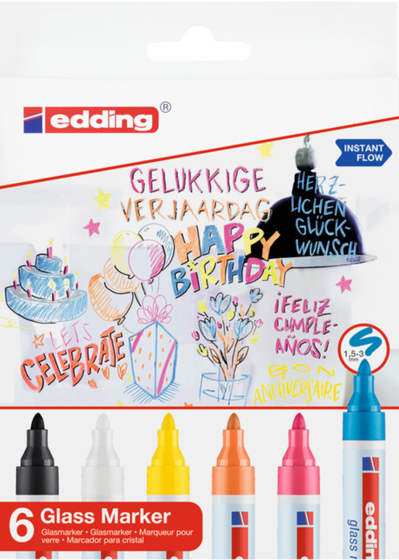 edding Marqueur edding 95 verre ogive 1,5-3mm assorti inclus noir et blanc set 6 pièces