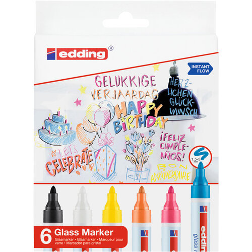 edding Marqueur edding 95 verre ogive 1,5-3mm assorti inclus noir et blanc set 6 pièces