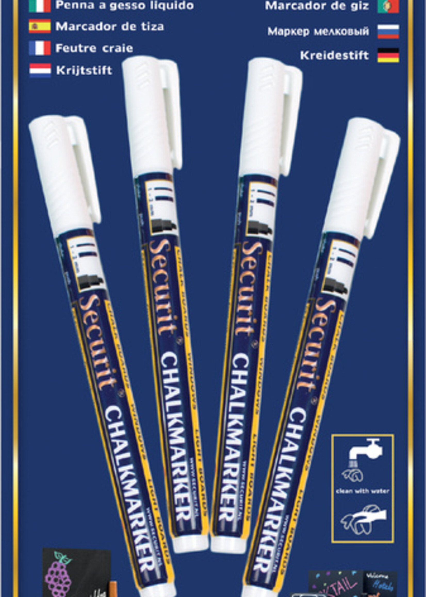 Securit Feutre-craie Securit SMA-100 ogive blanc 1-2mm blister 4pcs