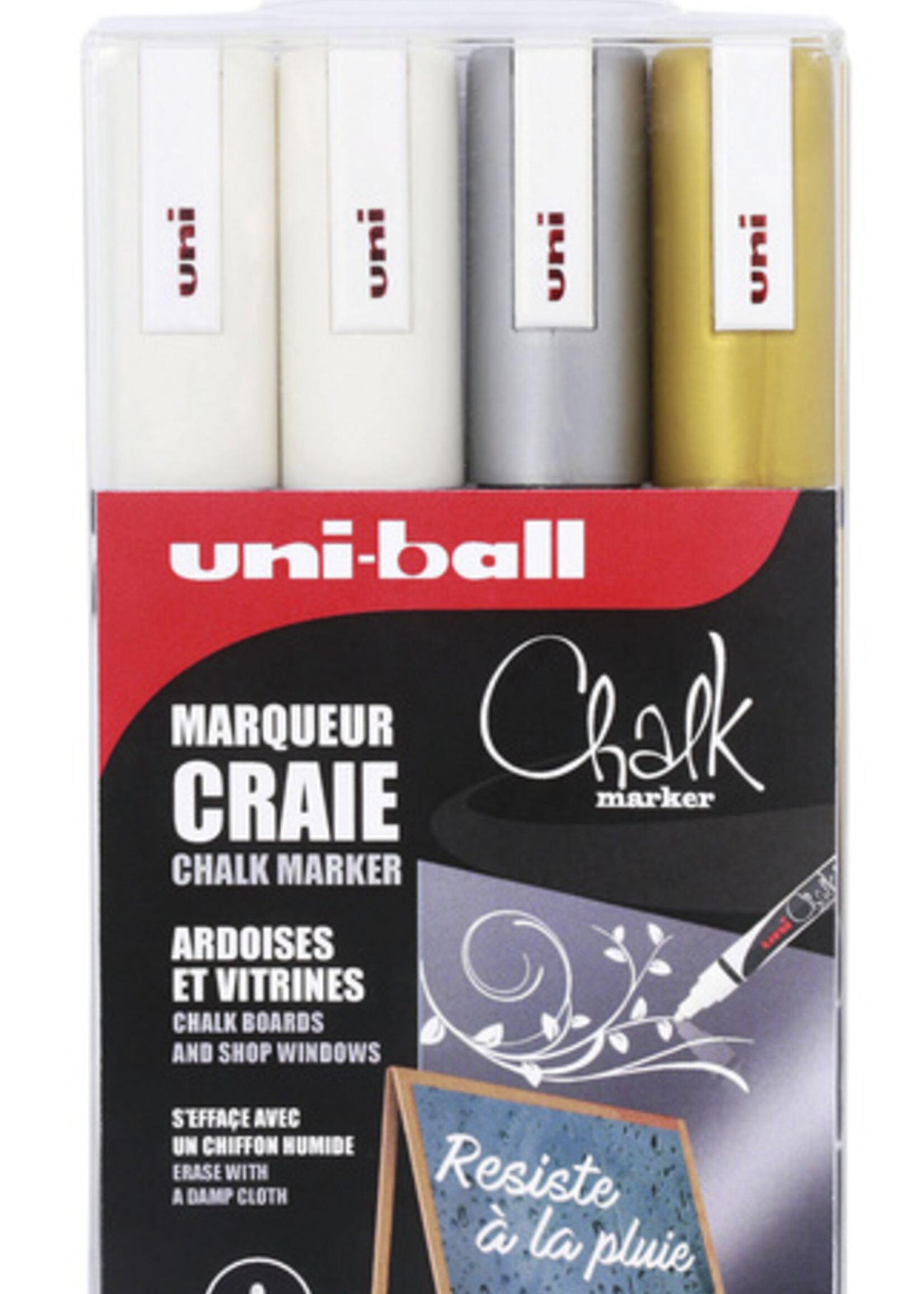 Uni-ball Marqueur craie Uni-ball Chalk ogive set 4 couleurs