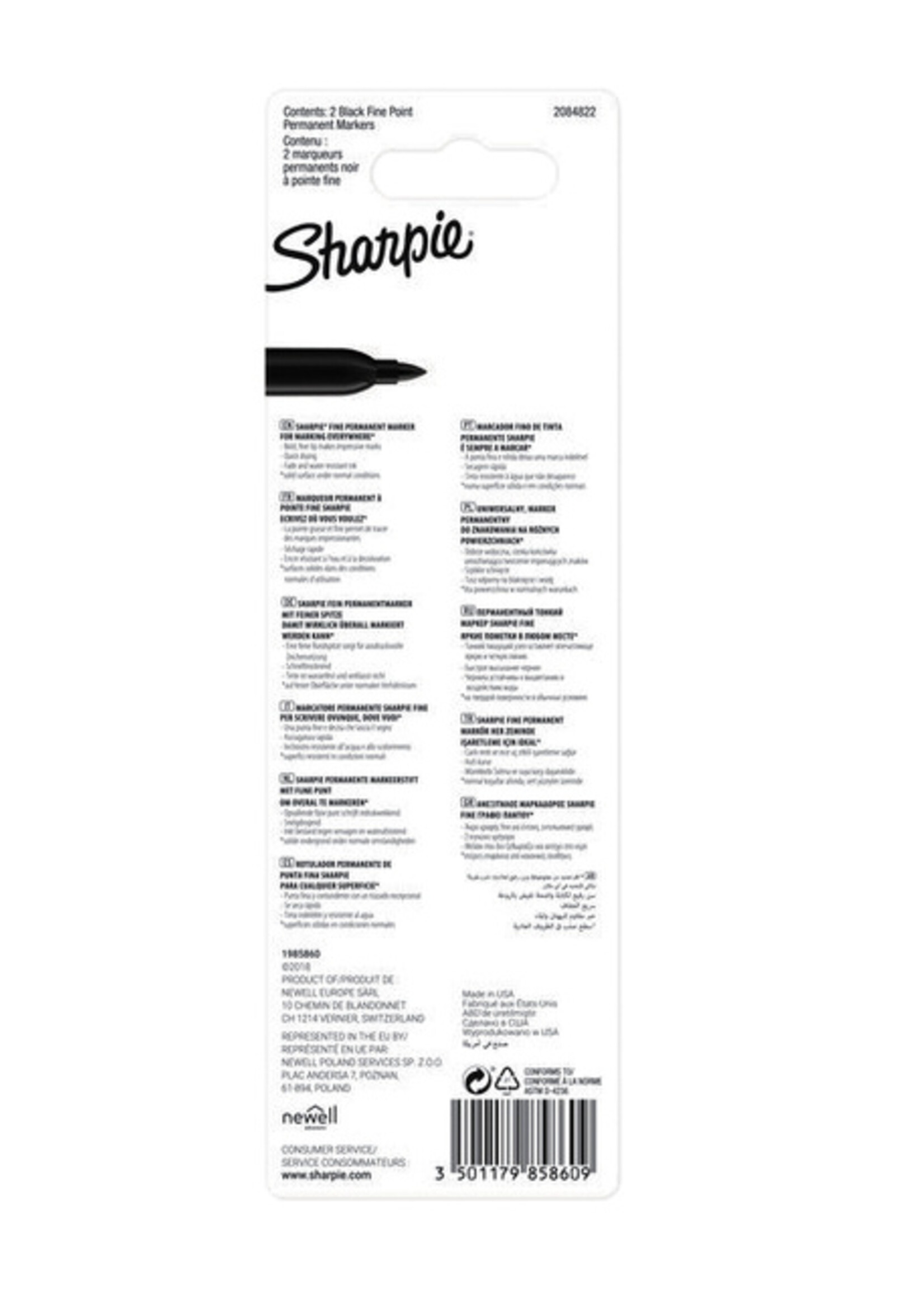 Sharpie Feutre Sharpie pointe ogive 0,9mm noir blister 2 pièces