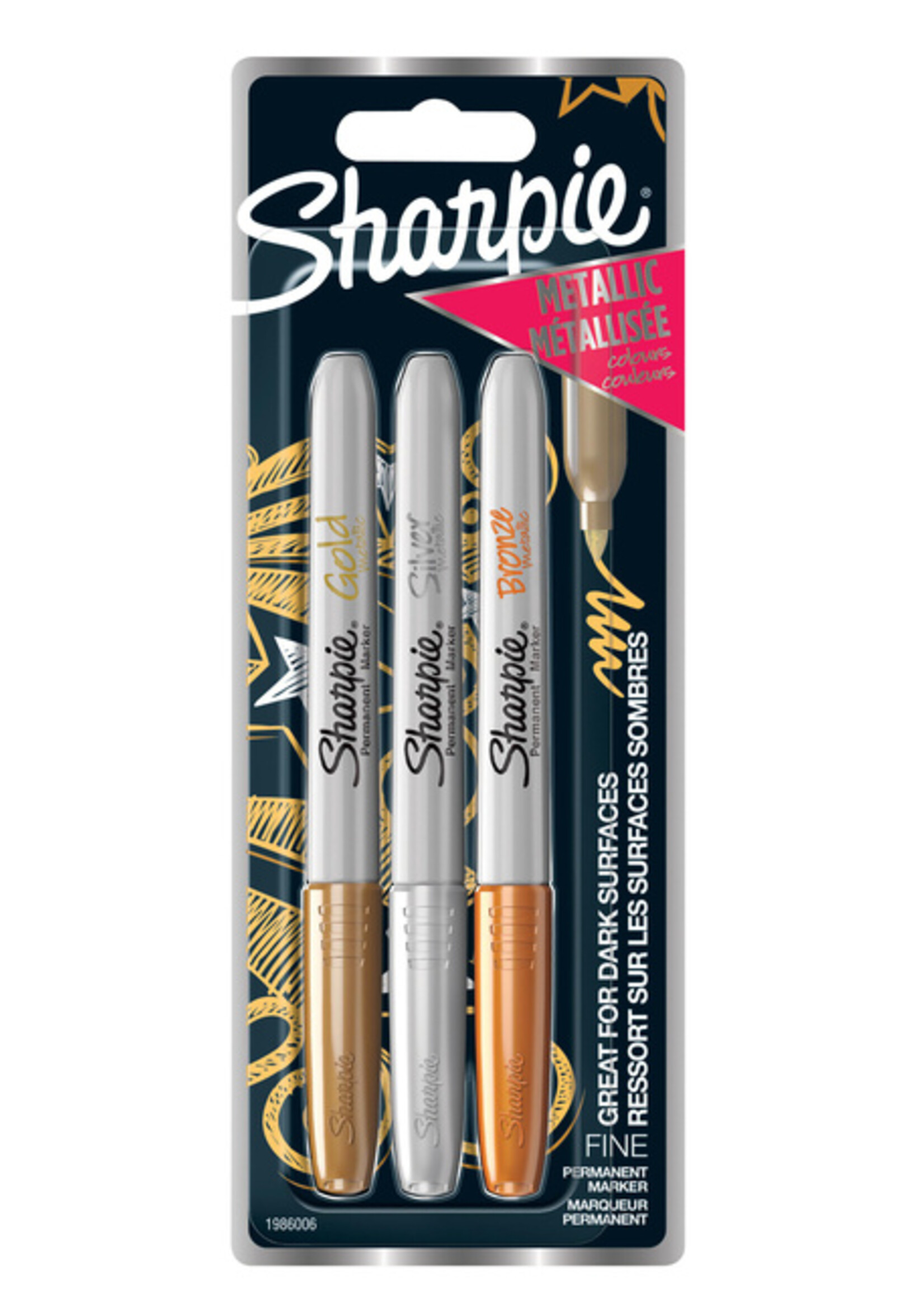 Sharpie Viltstift Sharpie rond 0.9mm metallic assorti blister à 3 stuks