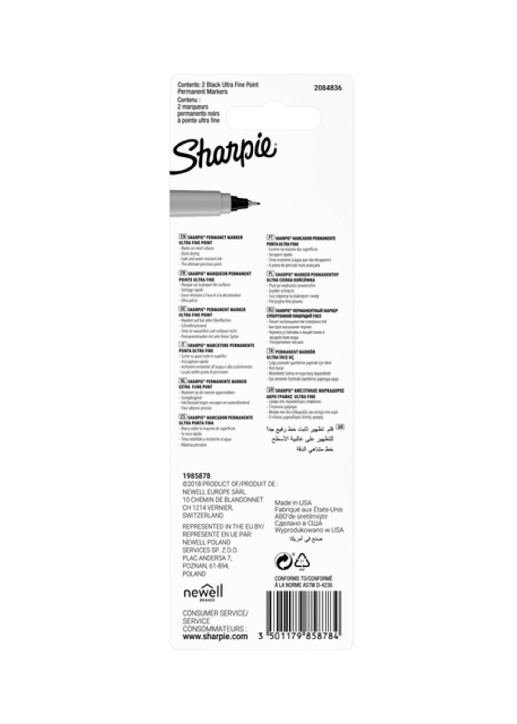 Sharpie Feutre Sharpie pointe ogive 0,5mm noir blister 2 pièces