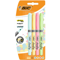 Surligneur BIC Grip pastel assorti blister 4 pièces