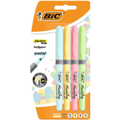 Bic Markeerstift Bic grip pastel assorti blister à 4 stuks