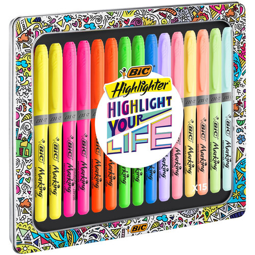 Bic Markeerstift Bic grip Highlight your life assorti blik à 15 stuks