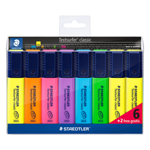 Staedtler Markeerstift Staedtler 364 Textsurfer set à 6 stuks assorti + 2 geel gratis