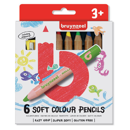 Bruynzeel Crayon de couleur Bruynzeel Super Soft épais blister de 6 pièces assorti