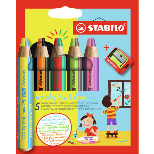 Stabilo Crayon STABILO Woody 3-en-1 Duo étui 5 pièces + taille-crayon