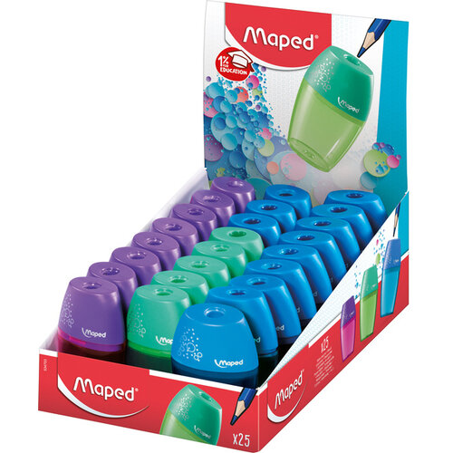 Maped Puntenslijper Maped Shaker 1-gaats display á 25 stuks assorti