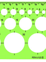 Linex Cirkelsjabloon Linex 22 cirkels met inktvoetjes 1-35mm groen