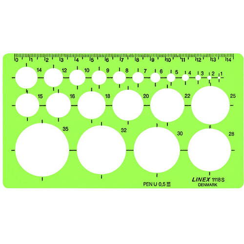 Linex Gabarit de Cercles Linex 22 1-35mm Plots anti-tache vert