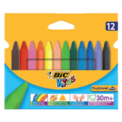 Craie de coloriage BIC Kids 857 Plastidecor triangle assorti étui 12 pièces