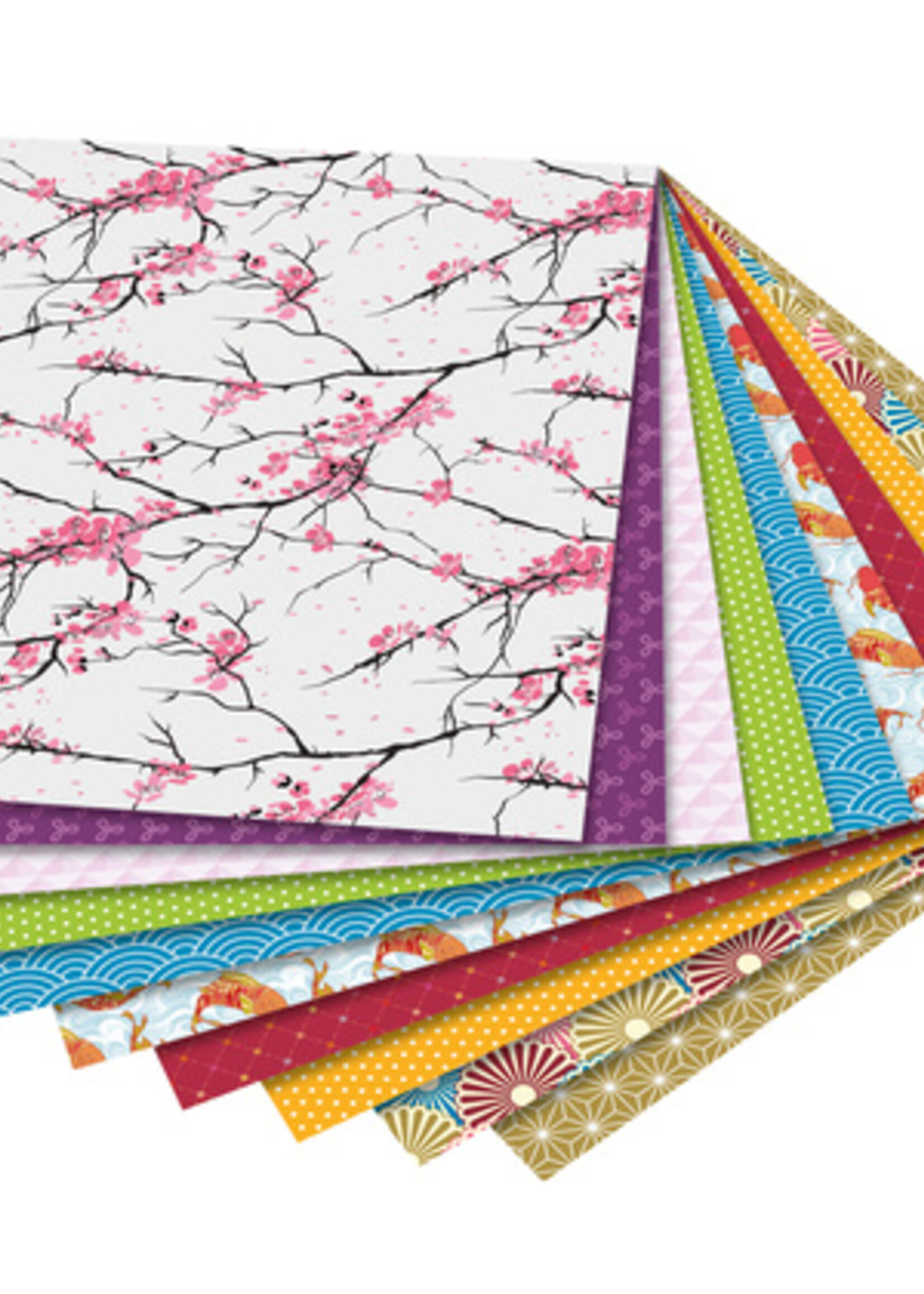 Folia Paper Vouwblaadjes Folia 80gr 15x15cm 50 vel 2-zijdig Japan 10 designs assorti kleuren