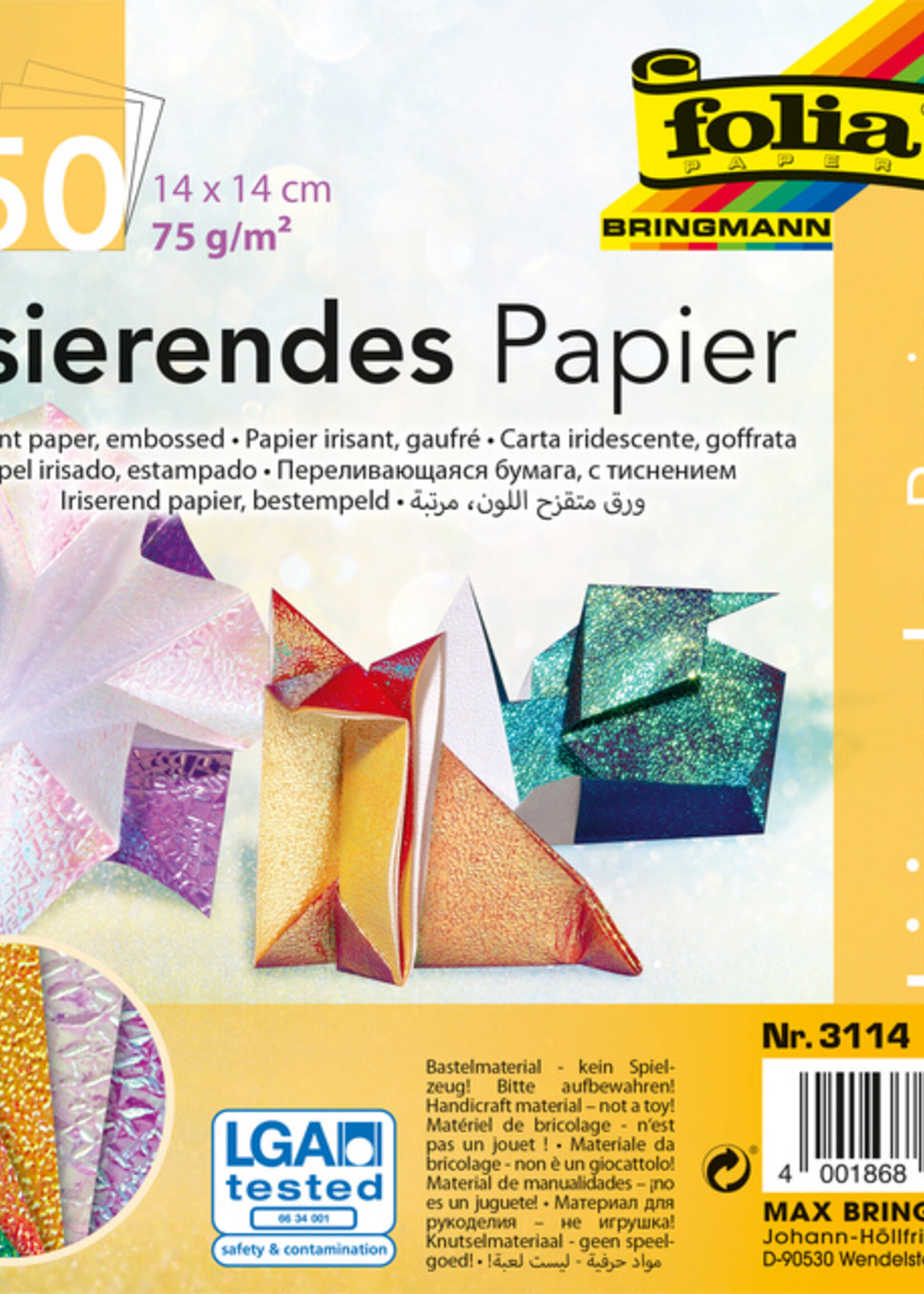 Folia Paper Papier à plier Folia Irisé 50 feuilles assorti