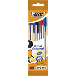 Stylos bille BIC Cristal Medium assorti blister 5 pièces