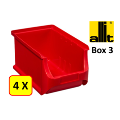 4 x Magazijnbak - grijpbak - stapelbak Allit - ProfiPlus Box 3 - 2,4 L - PP - rood