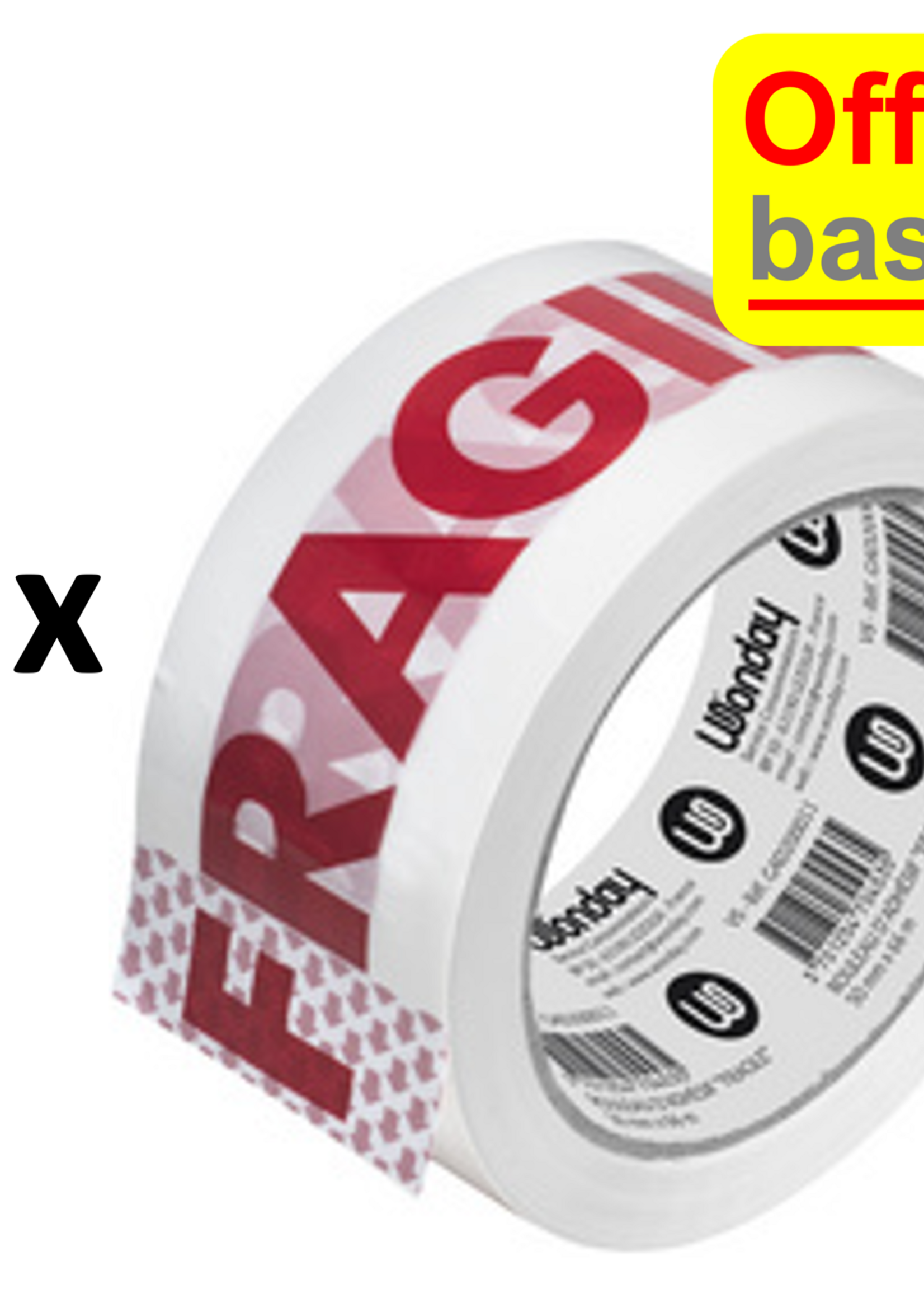 Office Basics 3 x Tape "FRAGILE" - 50 mm x 66 m - rood/wit