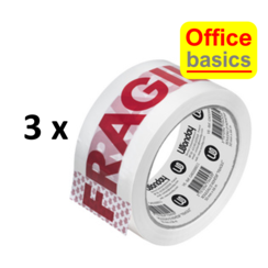 3 rouleaux de ruban adhésif Office Basics 'Fragile' 50 mm x 60 m