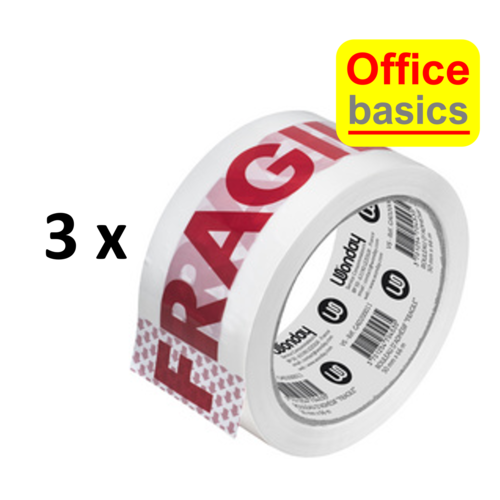 Office Basics 3 rouleaux de ruban adhésif Office Basics 'Fragile' 50 mm x 60 m