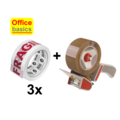 Office Basics 3 rouleaux de ruban adhésif Office Basics 'Fragile' 50 mm x 60 m et distributeur