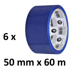 6 x gekleurd verpakkingstape - PP - 50mm x 66m - blauw