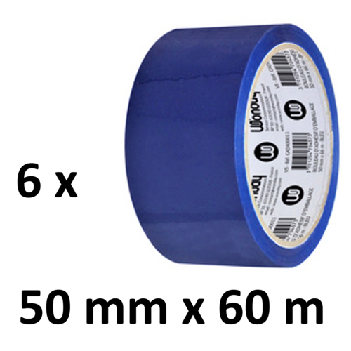 Office Basics 6 x gekleurd verpakkingstape - PP - 50mm x 66m - blauw