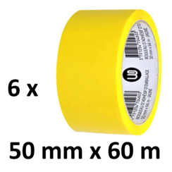 6 x ruban d'emballage coloré - PP - 50mm x 66m - jaune