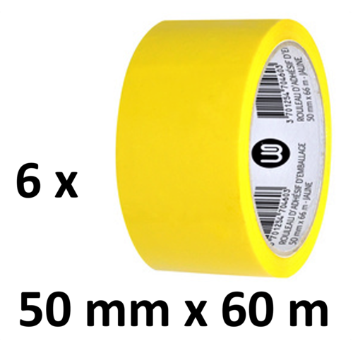 Office Basics 6 x ruban d'emballage coloré - PP - 50mm x 66m - jaune