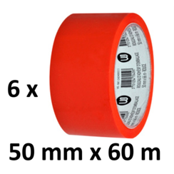 6 x ruban d'emballage coloré - PP - 50mm x 66m - rouge