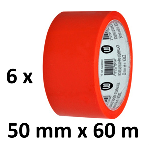 Office Basics 6 x gekleurd verpakkingstape - PP - 50mm x 66m - rood