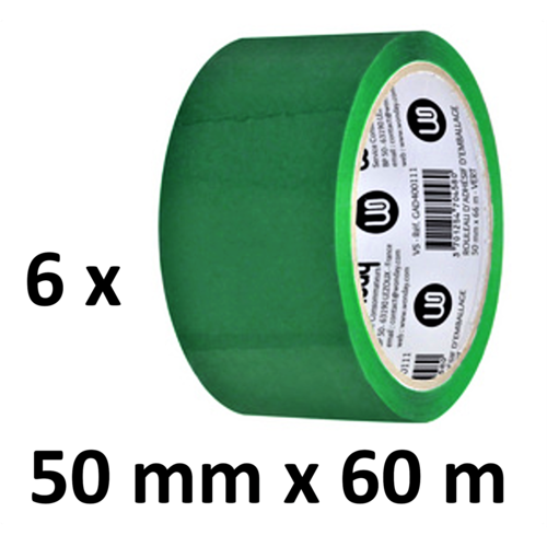 Office Basics 6 x gekleurd verpakkingstape - PP - 50mm x 66m - groen