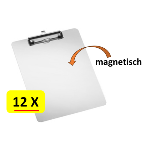 Office Basics 12 x Klembord Aluminium - Magnetisch - Office Basics - A4