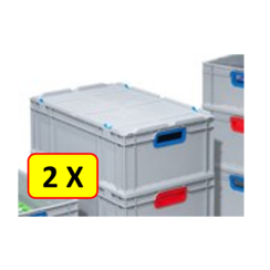 2 x Couvercle bac empilable Euronorm 40x30 avec clips de fermetures