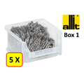 Allit 5 x Bac de rangement - bac de reÌcupeÌration - bac empilable Allit - ProfiPlus Box 1 - 0,3 L - PP - transparent