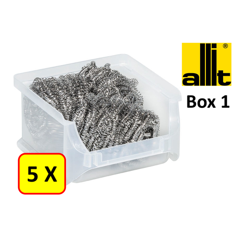 Allit 5 x Bac de rangement - bac de reÌcupeÌration - bac empilable Allit - ProfiPlus Box 1 - 0,3 L - PP - transparent