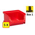 Allit 5 x Magazijnbak - grijpbak - stapelbak Allit - ProfiPlus Box 1 - 0,3 L - PP - rood
