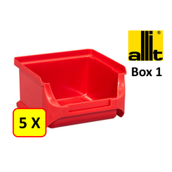 5 x Magazijnbak - grijpbak - stapelbak Allit - ProfiPlus Box 1 - 0,3 L - PP - rood