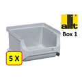 Allit 5 x Bac de rangement - bac de reÌcupeÌration - bac empilable Allit - ProfiPlus Box 1 - 0,3 L - PP - gris