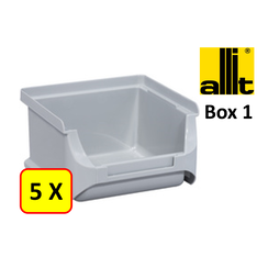 5 x Bac de rangement - bac de reÌcupeÌration - bac empilable Allit - ProfiPlus Box 1 - 0,3 L - PP - gris