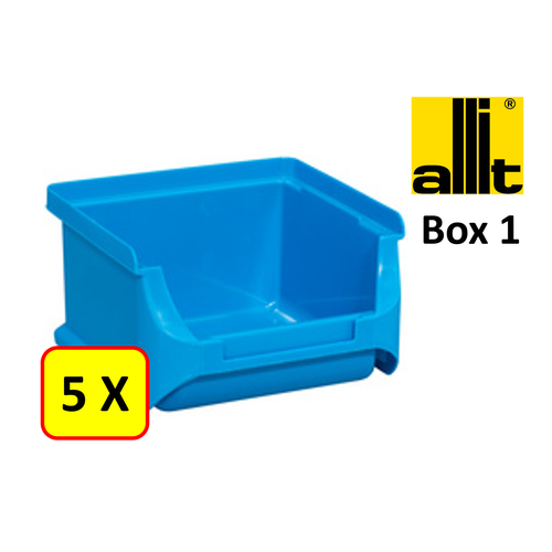 Allit 5 x Bac de rangement - bac de reÌcupeÌration - bac empilable Allit - ProfiPlus Box 1 - 0,3 L - PP - bleu