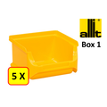 Allit 5 x Bac de rangement - bac de reÌcupeÌration - bac empilable Allit - ProfiPlus Box 1 - 0,3 L - PP - jaune