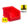 Allit 5 x Magazijnbak - grijpbak - stapelbak Allit - ProfiPlus Box 2 - 0,6 L - PP - rood